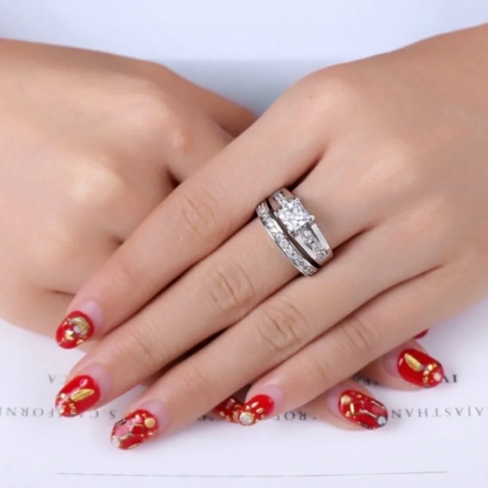 NEW SET 925 STERLING STERLING ENGAGEMENT DIAMOND RING, CUTE RING, SHINY RING. - Picture 3 of 6
